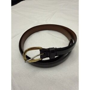 Women's Black Cordo Leather Skinny Belt Brass Buckle Sz L